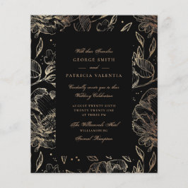 Flyer Orçamento Preto Dourado Folhas Flores Desenhadas à