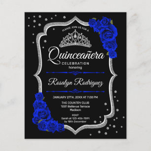 Flyer Orçamento Quinceanera Black Silver Royal Blue Inve