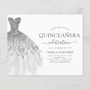 Flyer Orçamento Quinceanera Branco e Brilho Prateado
