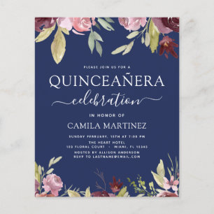 Flyer Orçamento Quinceanera Burgundy Convite Floral Ros