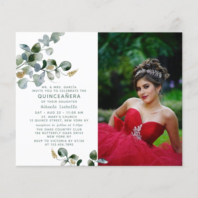 Flyer Orçamento Quinceañera Eucalyptus Foto Floral (Frente)
