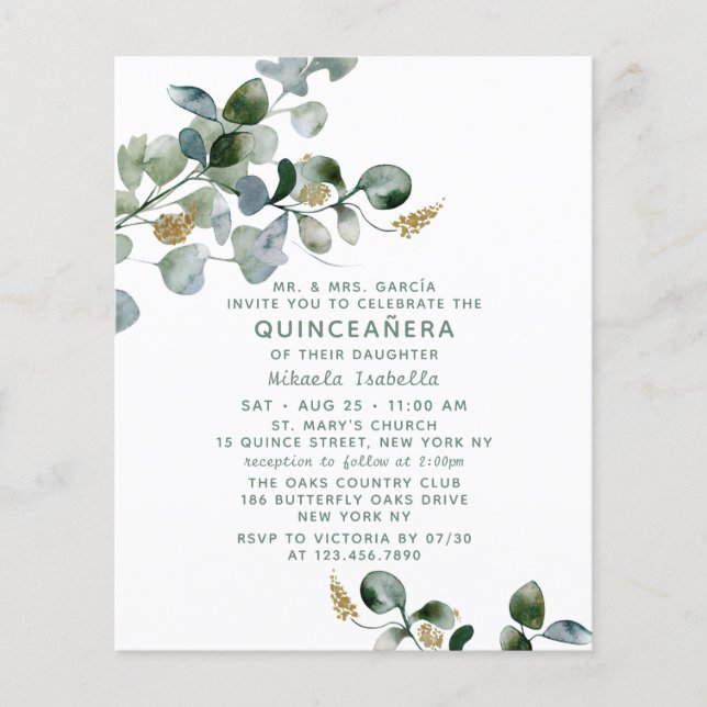 Flyer Orçamento Quinceañera Eucalyptus Foto Floral (Frente)