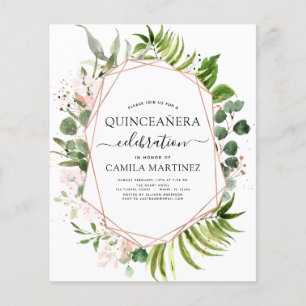 Flyer Orçamento Quinceanera Eucalyptus Rosa Dourado Geom