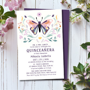 Flyer Orçamento Quinceañera Pink Borboleta Púrpura Fl