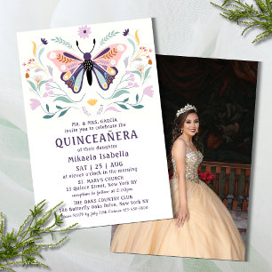 Flyer Orçamento Quinceañera Pink Butterfly Foto Floral