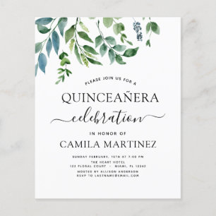 Flyer Orçamento Quinceanera Primavera Verde Botânico
