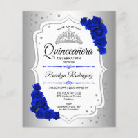 Orçamento Quinceanera Silver White Blue Invite