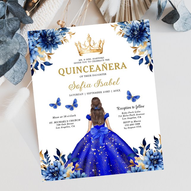 Flyer Orçamento Real Azul Bilíngue Espanhol Quinceanera (Criador carregado)
