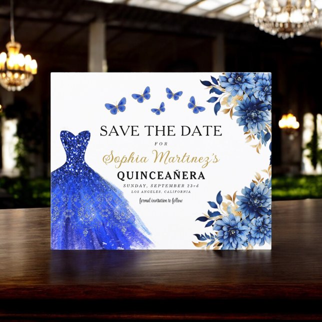 Flyer Orçamento Real Azul Salve a Data Quinceanera (Criador carregado)