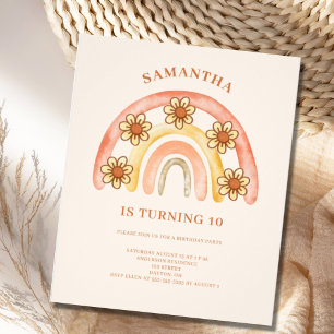 Flyer Orçamento Retro Boho Arco-Íris 10º Convite de Aniv