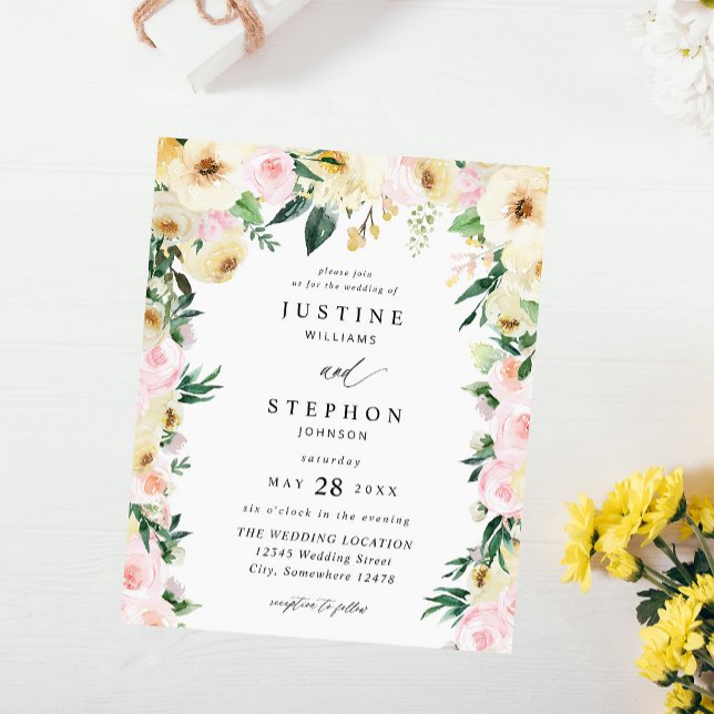 Flyer Orçamento Rosa & Amarelo Floral Casamento  (Criador carregado)