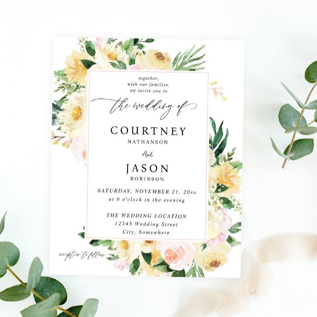 Flyer Orçamento Rosa & Amarelo Floral Casamento (Criador carregado)