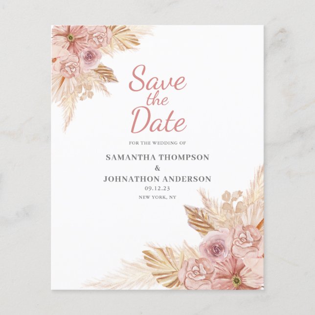 Flyer Orçamento Rosa Boho Floral Salve A Data (Frente)