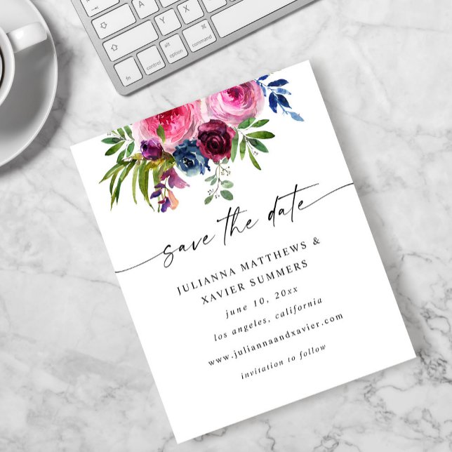 Flyer Orçamento Rosa Quente e Azul Marinho Salvar Data V (Criador carregado)