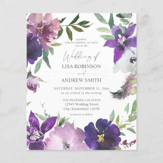 Flyer Orçamento Roxo - Floral Casamento Lavanda & Violet (Frente)