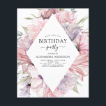 Flyer Orçamento Roxo Qualquer Idade Aniversário Floral<br><div class="desc">Orçamento Boho Dusty Purple e Burgundy Verde Botânico Floral Primavera ou Summer Qualquer Convite à Celebração por Festa de aniversário Idade - inclui uma bela e elegante tipografia de escrita com flores botânicas modernas e verde para o 13 especial, 15, 16. 21rua, 30, 40º, 50º, 60º, 70, 80, 90, 100º...</div>
