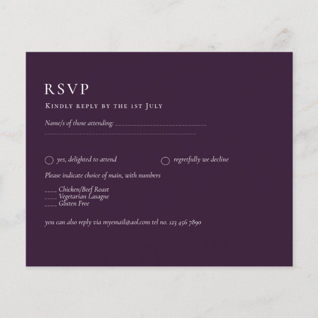 Flyer ORÇAMENTO RSVP Roxo Monocromático Casamento Modern (Frente)