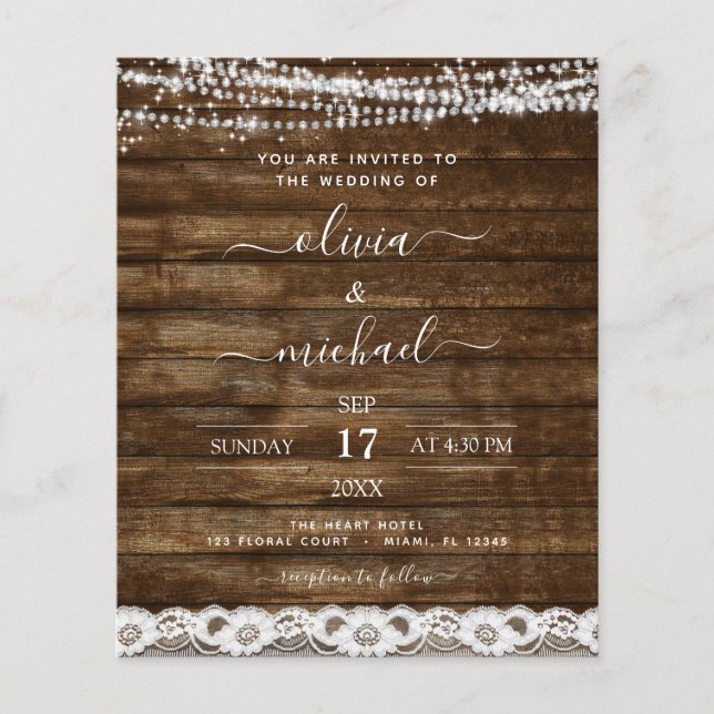 Flyer Orçamento Rustic Farmhouse String Luzes Lace Casam (Frente)