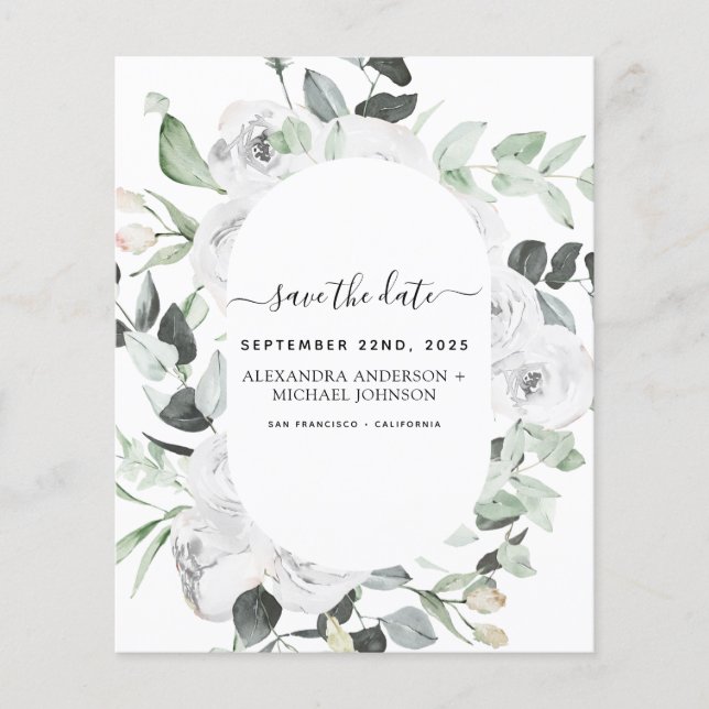 Flyer Orçamento Salvar a data Eucalyptus White Floral (Frente)