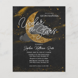 Flyer Orçamento sob as estrelas Dourada Glam Quinceanera