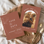 Flyer Orçamento Terracotta Boho Salvar a Data Foto<br><div class="desc">Convide seus entes queridos para marcar seus calendários com nossos Cartões salve a data Fotográficos de Terracotta Laranja Queimada. Incorpore a essência do seu romance nestas cartas, adornada com as ricas e terríveis matizes de laranja queimada e terracota. A inclusão da sua foto tesourada acrescenta um toque pessoal, simbolizando o...</div>