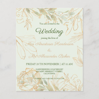 Flyer Orçamento/Verde/Dourado - Convite de Casamento. Fo