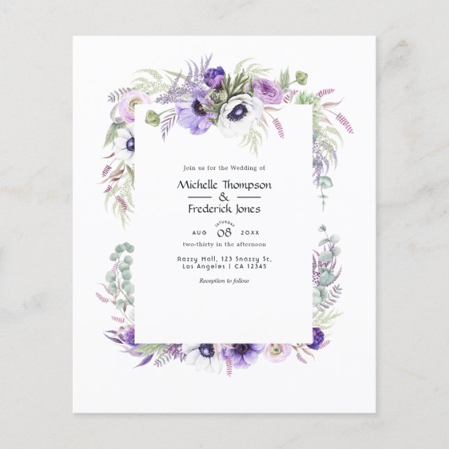 Flyer Orçamento Violeta Empoeirado Casamento Aquarela Fl (Frente)