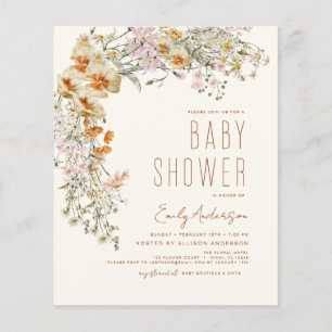 Flyer Orçamento Wildflower Boho Chá de fraldas Terracott