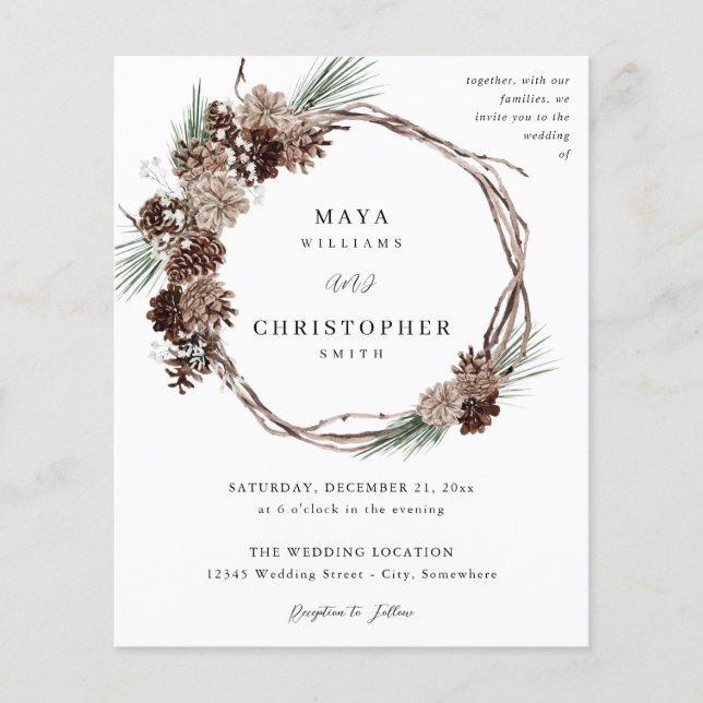 Flyer Orçamento Winter White Floral & Pine Wedding Wreat (Frente)