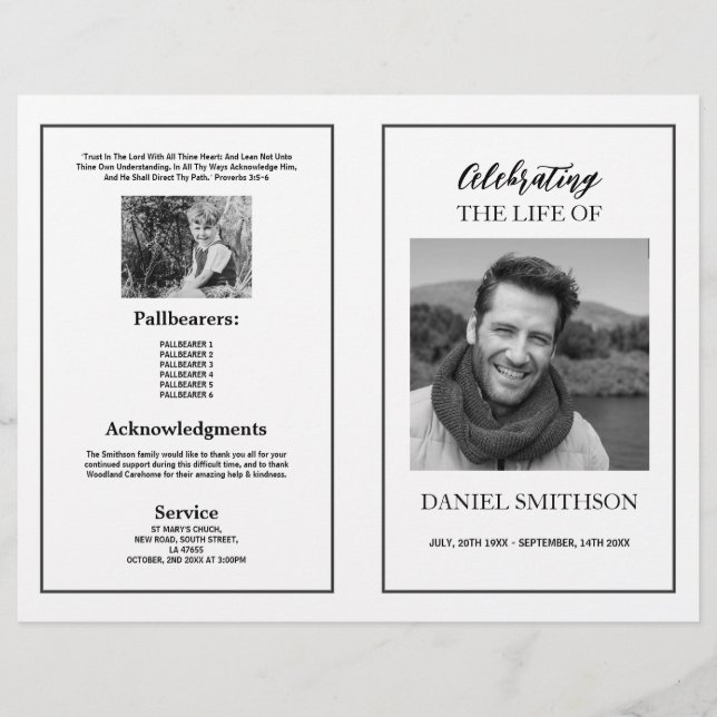 Flyer Ordem Funeral de Serviço Celebrando Branco Negro (Frente)