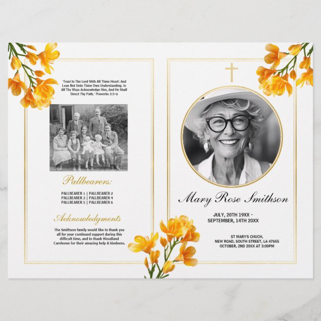 Flyer Ordem Funeral de Serviço Vida Freesia Floral (Frente)