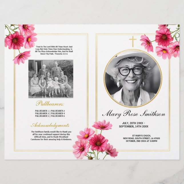 Flyer Ordem Funeral de Vida Útil Cosmos Flor Rosa (Frente)