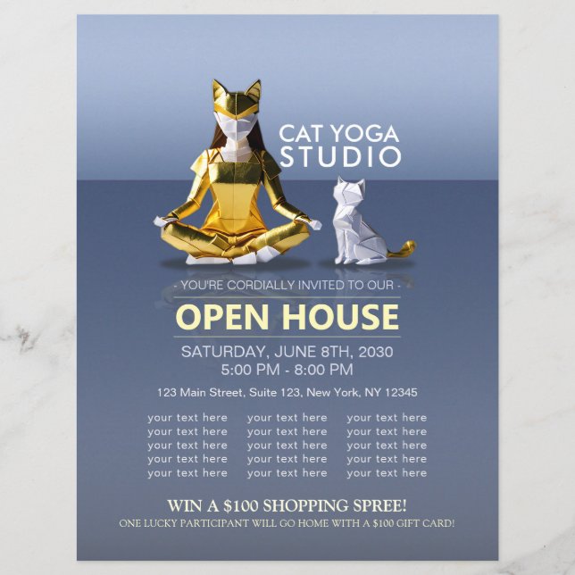 Flyer Origami Gold Foil Yoga Meditating Catwoman and Cat (Frente)