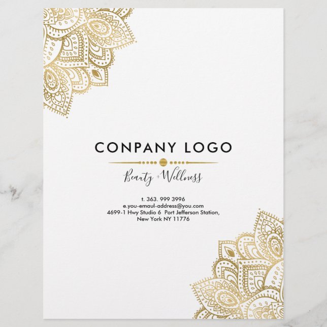 Flyer Ornamentado Tribal Dourado Paisley Mandala (Verso)