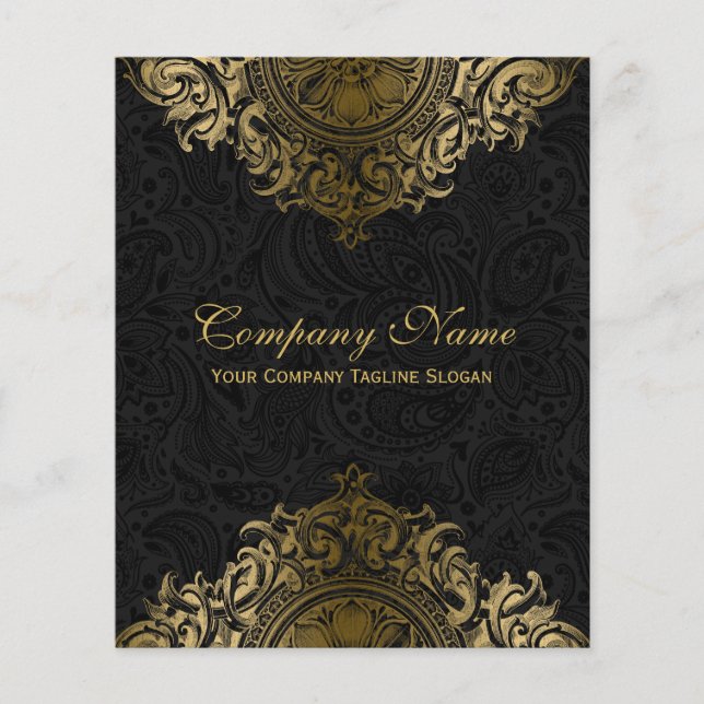 Flyer Ornamento Floral Preto e Dourado (Frente)