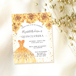 Flyer Ouro de quinceanera vestido convite para orçamento