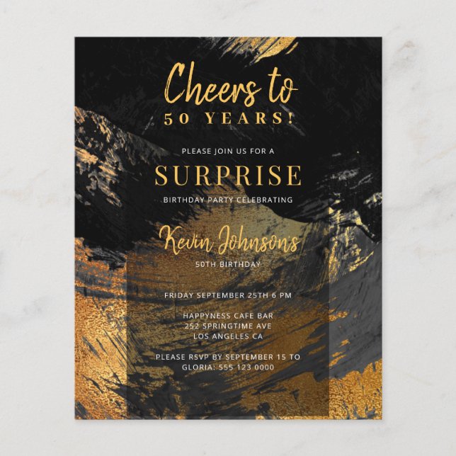 Flyer Ouro preto de orçamento 50º convite de aniversário (Frente)