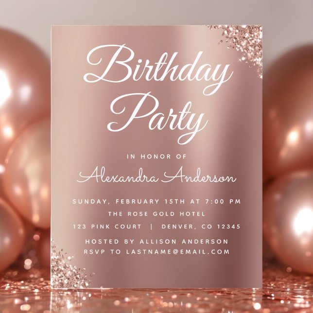 Flyer Ouro Rosé Brilho Orçamento Aniversário Qualquer Id (Criador carregado)