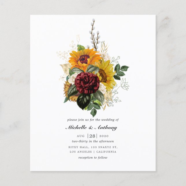 Flyer Outono Rústico - Convite de Casamento Floral de Ou (Frente)