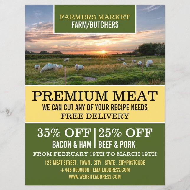 Flyer Ovelhas em Campo, Fazendeiro e Açougueiro Publicid (Frente)