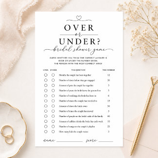 Flyer Over or Under Bridal Shower Game Card