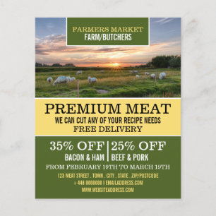 Flyer Ovinos no campo, Farmer e Publicidade a Butcher