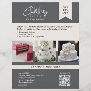 Flyer Padaria Bolo Personalizado Logotipo Monograma Cinz