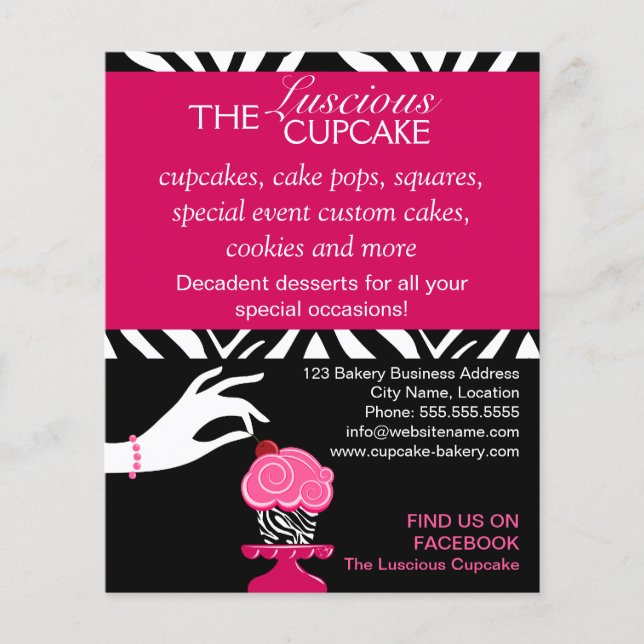 Flyer Padaria de Cupcake Zebra Sassy (Frente)