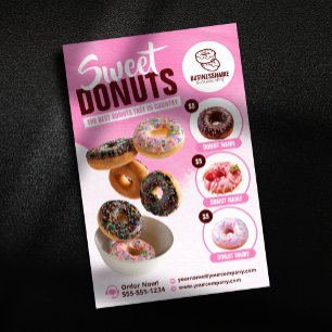 Flyer Padaria de Donuts Atraente Rosa Doces Delícias