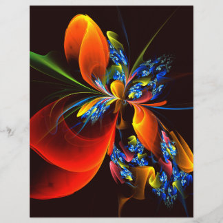 Flyer Padrão de Abstrato de Arte Floral Azul Laranja Mod