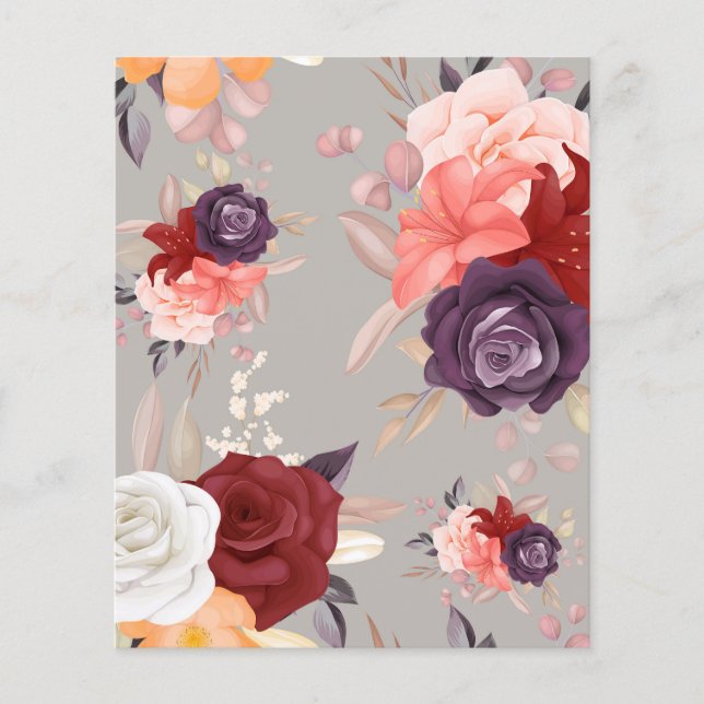 Flyer Padrão floral com rosas rosa, vermelho e roxo (Frente)