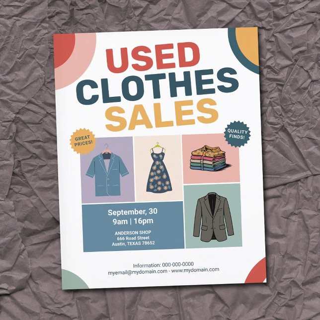 Flyer Padrões Geométricos Pastéis - Venda de Roupas Usad (Pastel Geometric Patterns - Used Clothes Sales Flyer)