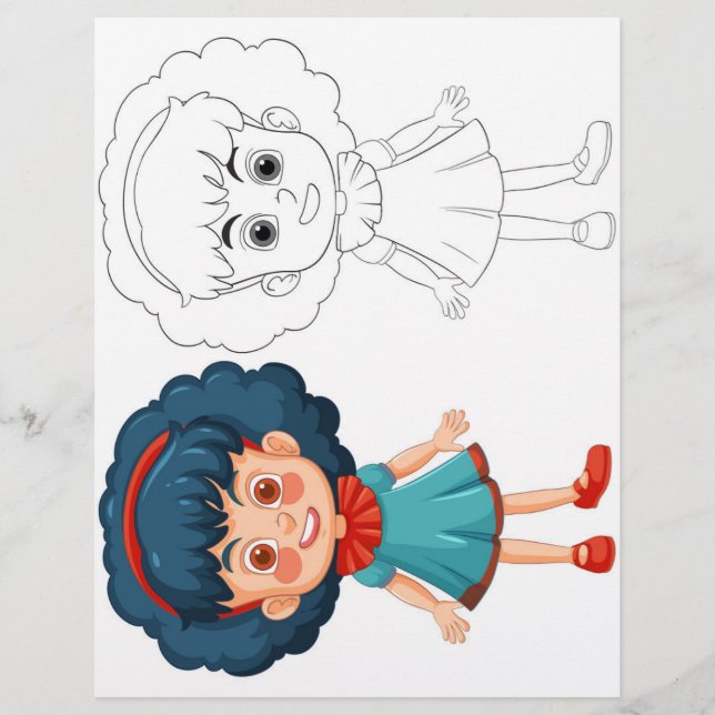 Flyer Página de colorir garota de desenho animado (Frente)
