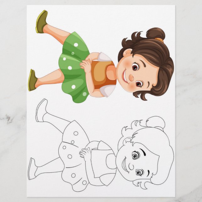 Flyer Página de colorir garota de desenho animado (Frente)